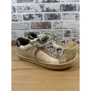 P448 Women's John Sneakers Beige Snake Print Metallic Accents